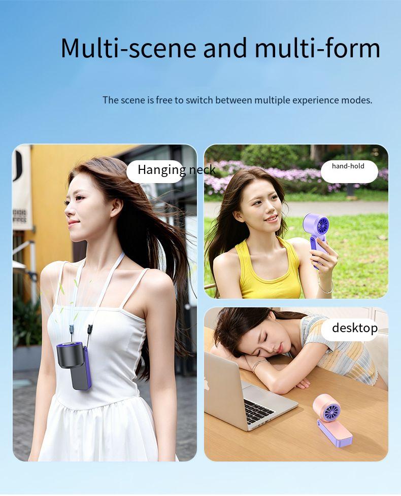 Refrigerating Handheld Powerful Foldable Neck-hanging Mini Fan, Rechargeable_voghion.com