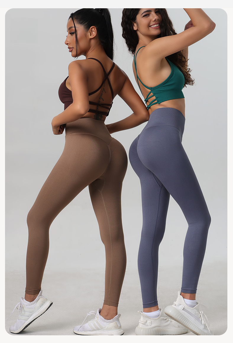 Pantalon de sport taille haute moulant pour le cyclisme, le yoga et le fitness, séchage rapide, couleur pêche, automne et hiver_voghion.com