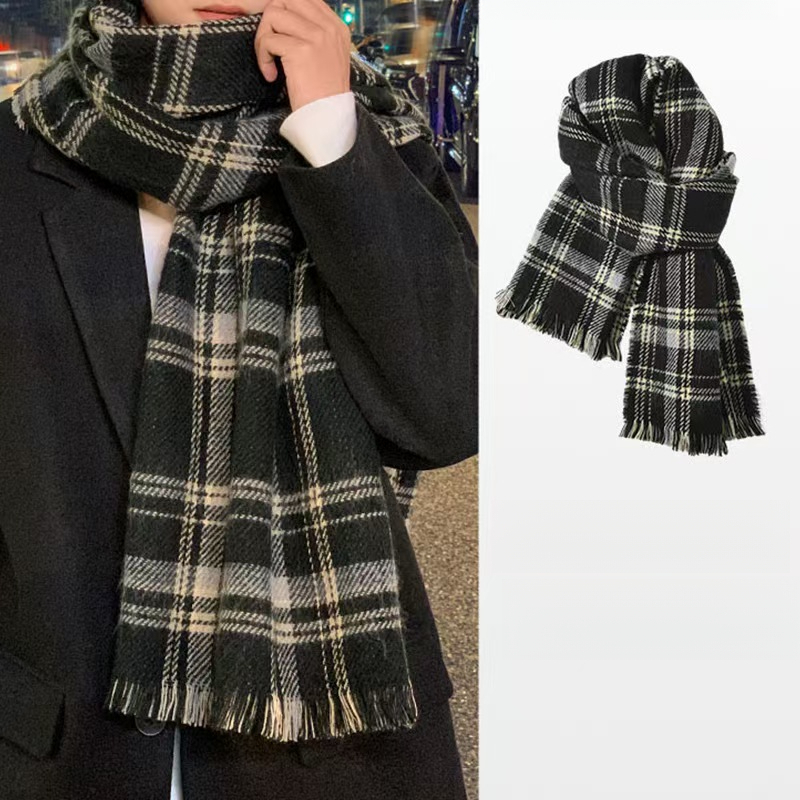 Sciarpa scaldacollo rossa di alta qualità in maglia invernale da donna, stile scozzese, versione coreana, versatile e natalizia_voghion.com