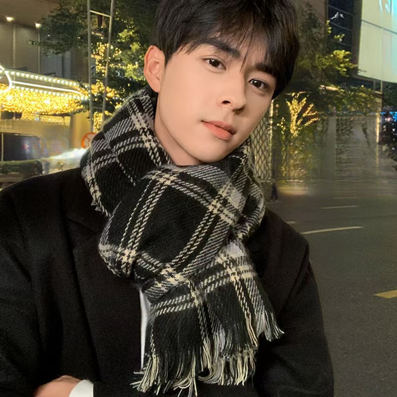 Sciarpa scaldacollo rossa di alta qualità in maglia invernale da donna, stile scozzese, versione coreana, versatile e natalizia_voghion.com