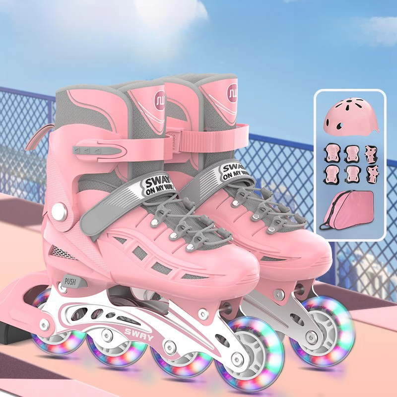 Pattini a rotelle regolabili Sway PU Single Flash per bambini e bambine, pattini in linea, staccabili_voghion.com