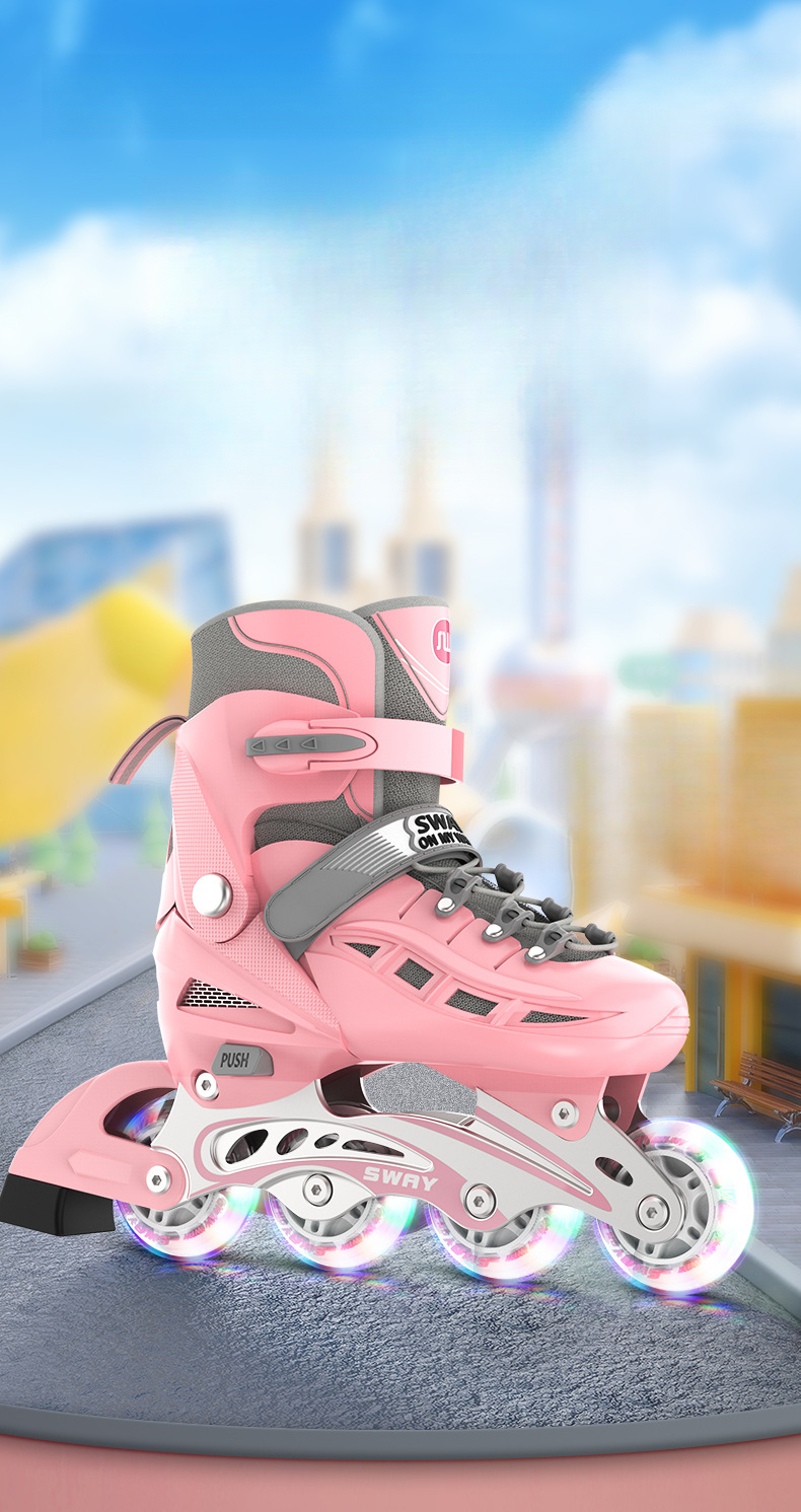 Pattini a rotelle regolabili Sway PU Single Flash per bambini e bambine, pattini in linea, staccabili_voghion.com