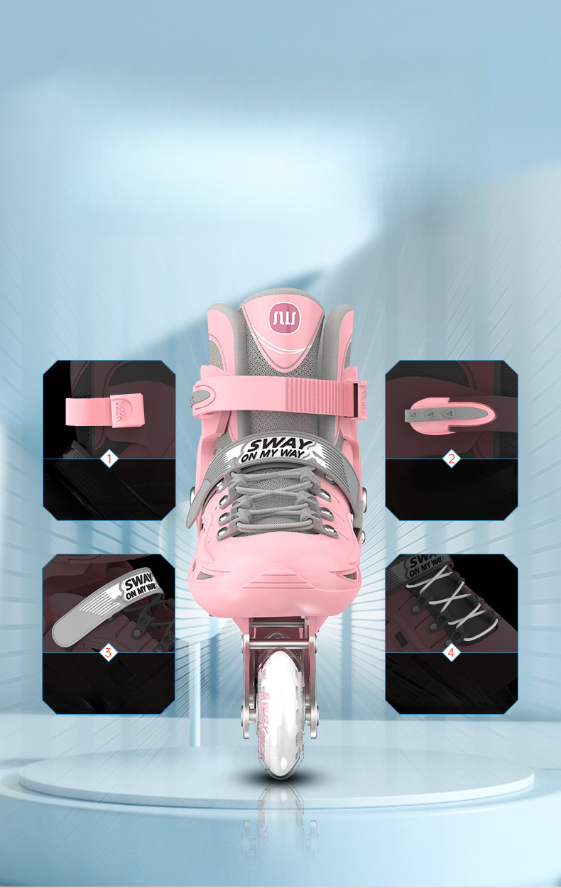 Pattini a rotelle regolabili Sway PU Single Flash per bambini e bambine, pattini in linea, staccabili_voghion.com