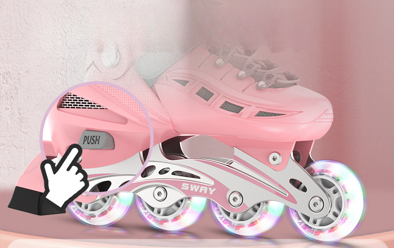 Sway PU Single Flash Adjustable Children's Roller Skates For Boys And Girls, Inline Skates, Detachable_voghion.com