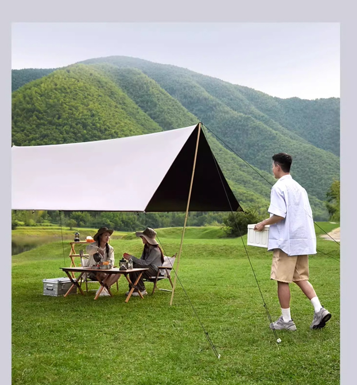 Tenda da campeggio per esterni, 3-4 persone, per picnic, con rivestimento nero, antipioggia, quadrata, ispessita_voghion.com