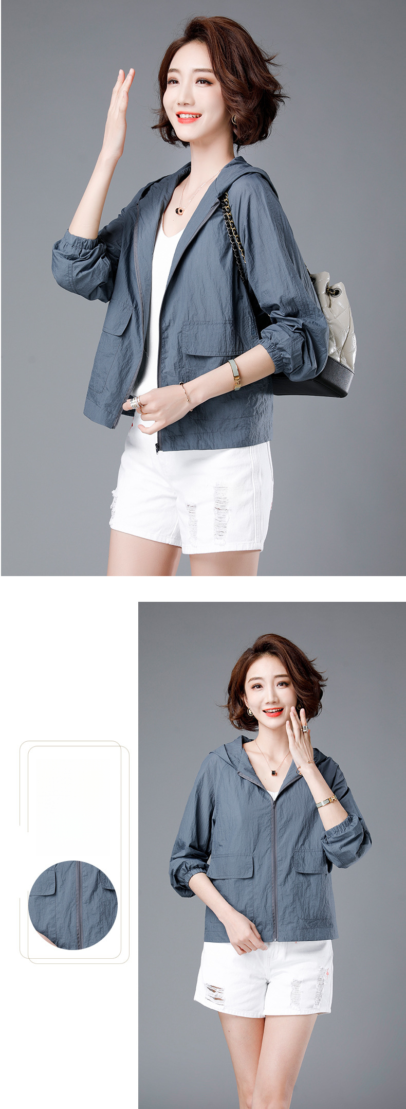 Neuer kurzer Mantel im Mom-Style, vielseitiges Top in Übergröße, langärmlige Sonnenschutzjacke für Damen (Modell 2025)_voghion.com