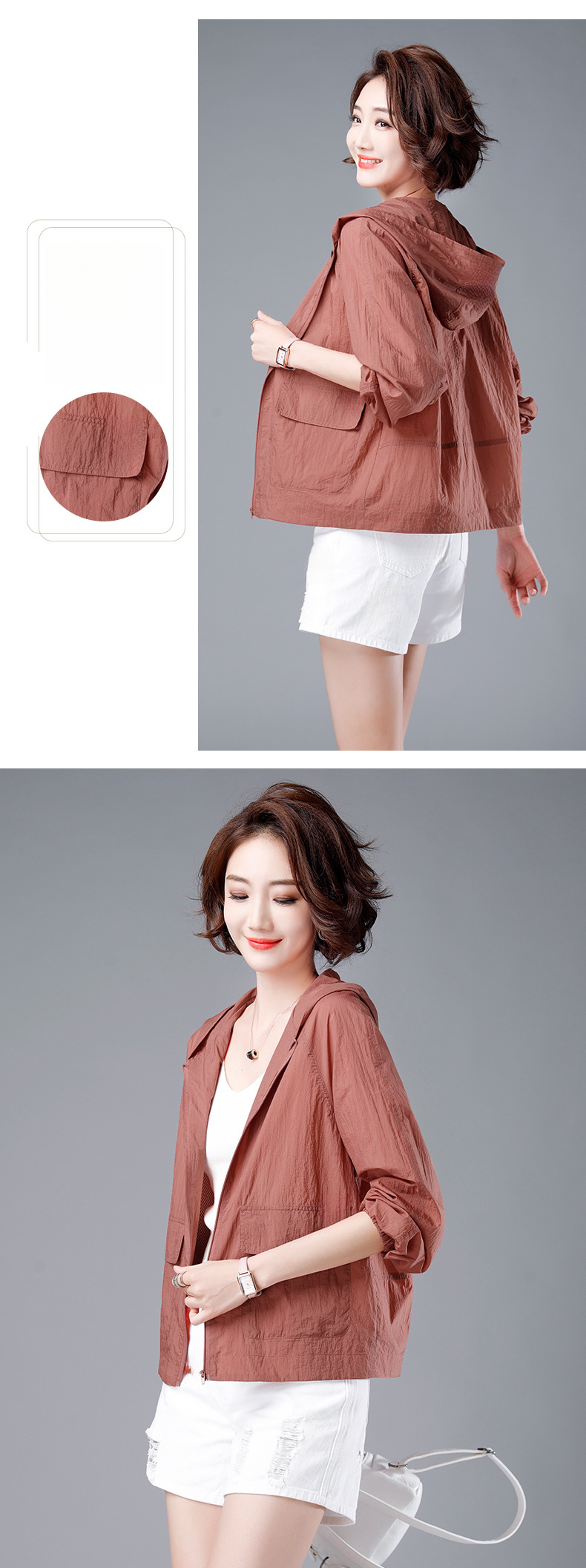 Neuer kurzer Mantel im Mom-Style, vielseitiges Top in Übergröße, langärmlige Sonnenschutzjacke für Damen (Modell 2025)_voghion.com