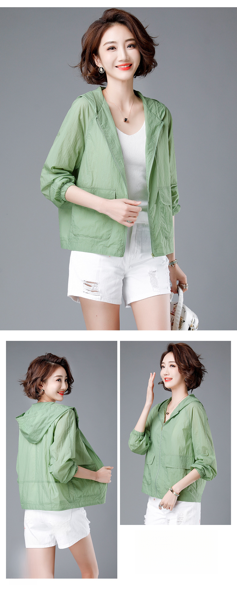 Neuer kurzer Mantel im Mom-Style, vielseitiges Top in Übergröße, langärmlige Sonnenschutzjacke für Damen (Modell 2025)_voghion.com