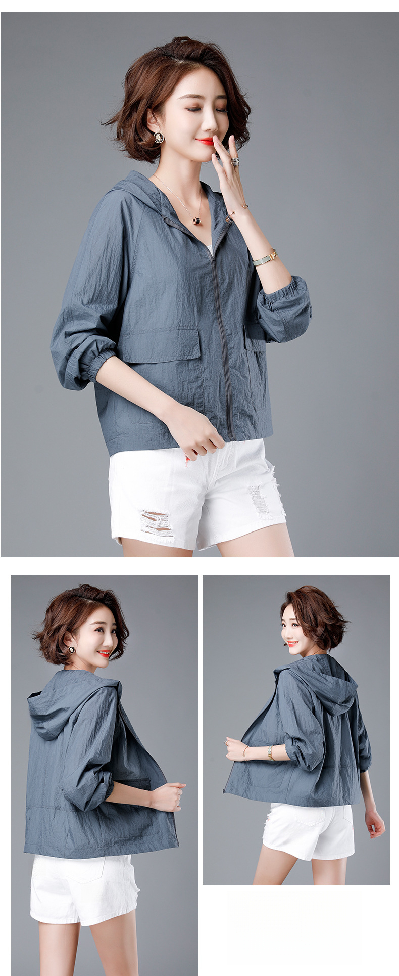 Neuer kurzer Mantel im Mom-Style, vielseitiges Top in Übergröße, langärmlige Sonnenschutzjacke für Damen (Modell 2025)_voghion.com