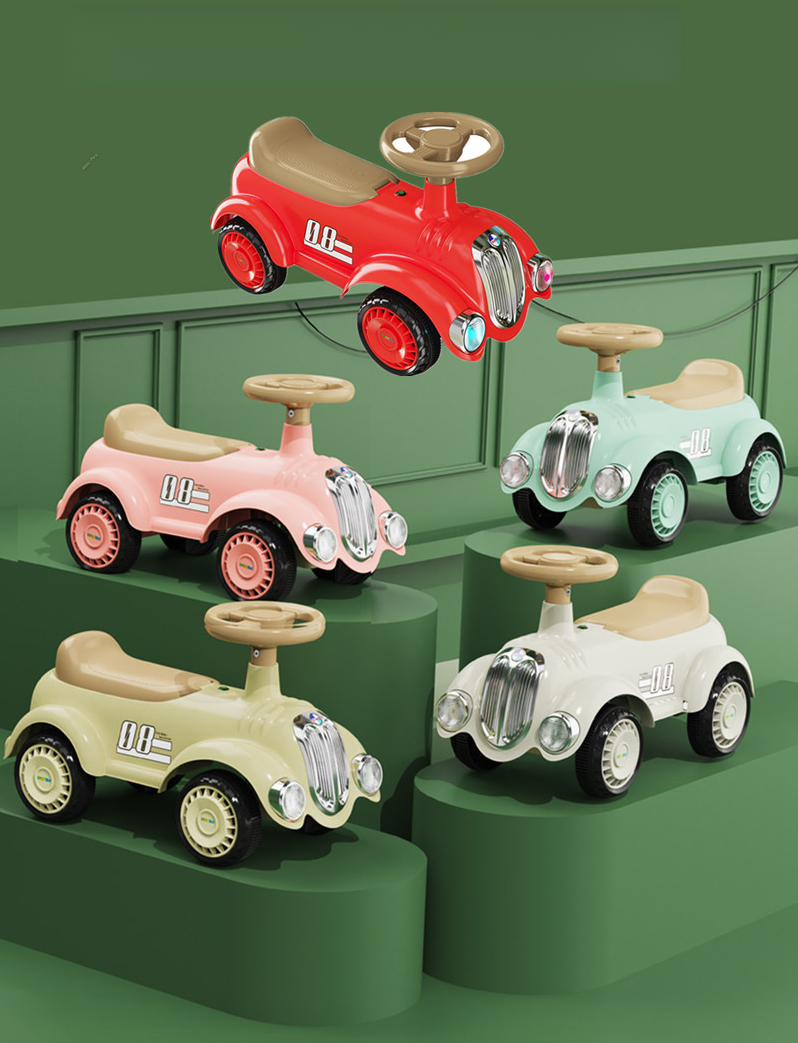 Vierrädriges Laufrad, Fahrradroller, Retro-Kinderspielzeugauto mit Musik und Lichtern_voghion.com