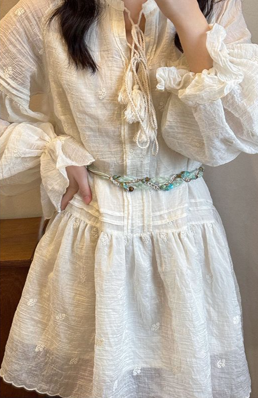 Brown Mesh Natural Stone Dress Belt For Women Bohemian Ethnic Style Waist Chain Braided Band Hair Accessories_voghion.com