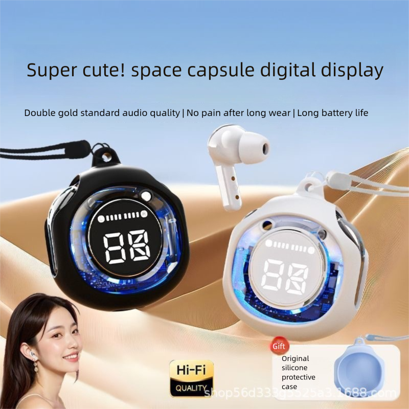 Lange Akkulaufzeit, Digitalanzeige, hochwertiges, transparentes Design, kabelloser In-Ear-Kopfhörer mit Geräuschunterdrückung, zweite Generation_voghion.com