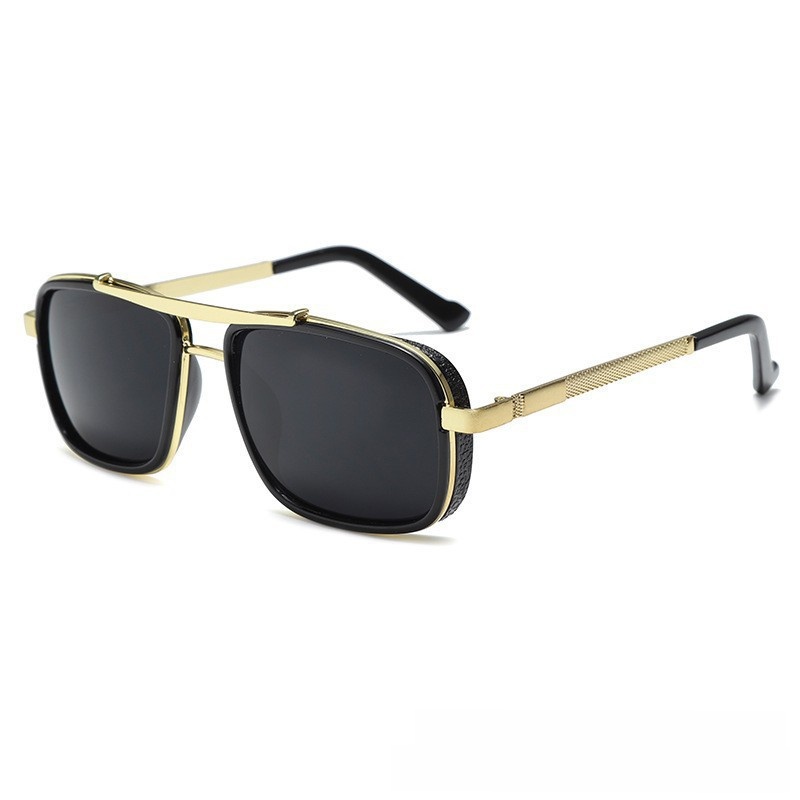 Retro Square Metal Sunglasses For Men Double Bridge Punk Style_voghion.com