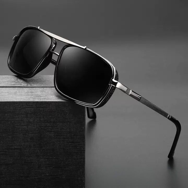 Retro Square Metal Sunglasses For Men Double Bridge Punk Style_voghion.com