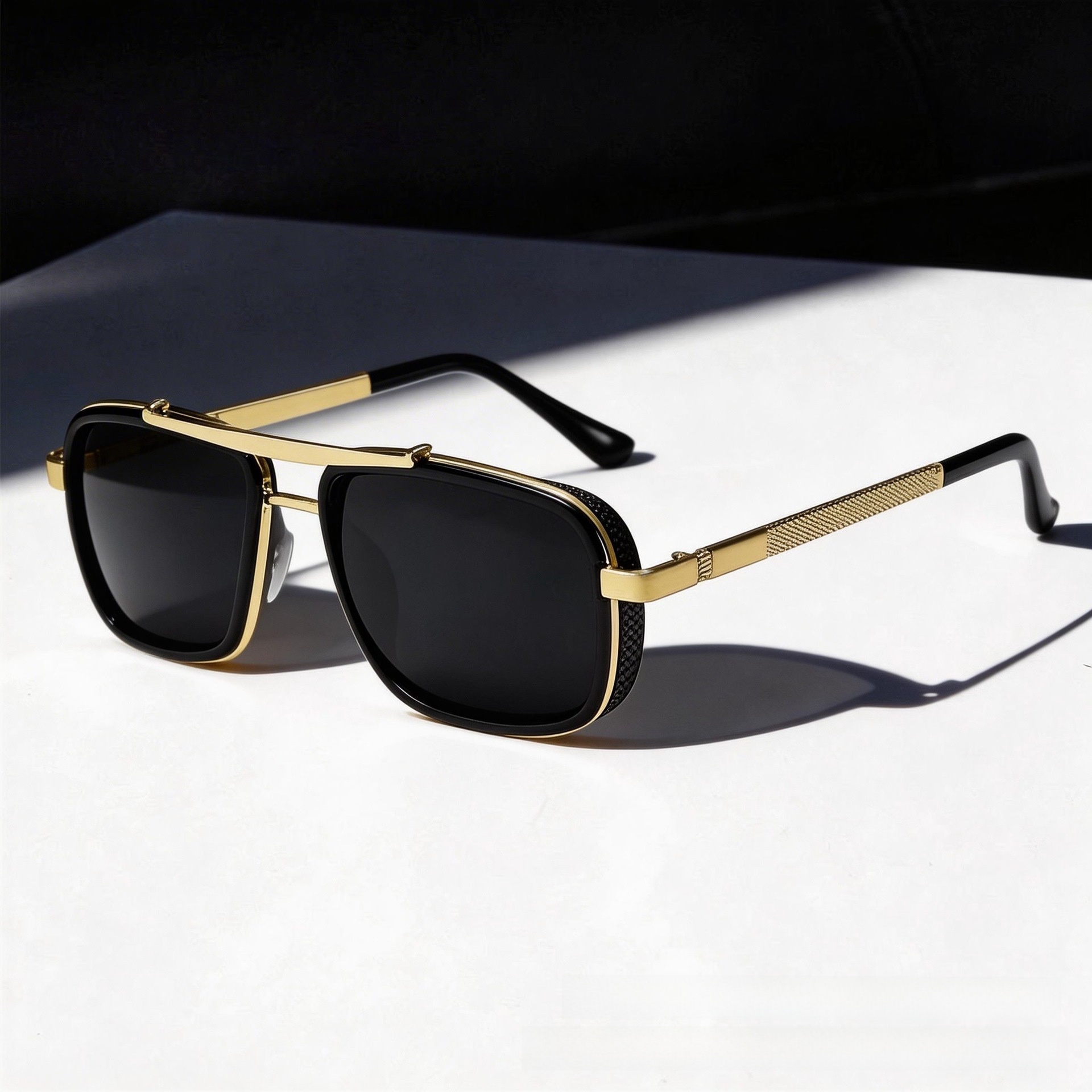New Style European And American Retro Thick Square Frame, Double Bridge Punk Metal Men's Sunglasses, Special For_voghion.com