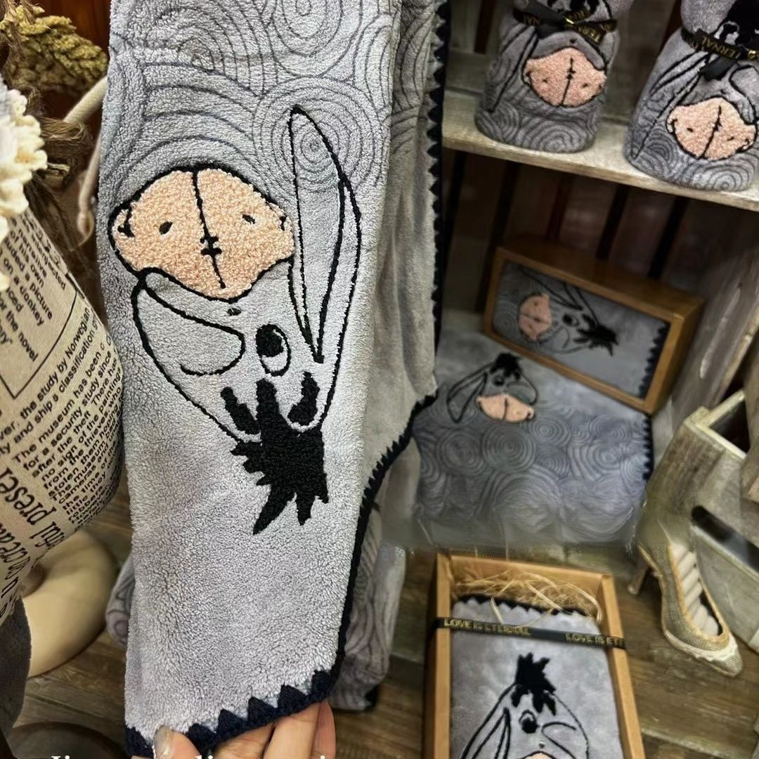 Jinmu Liangpin - Set da bagno con ricamo a forma di asino, tre asciugamani grandi, assorbenti e spessi, anti-pelucchi, ad asciugatura rapida_voghion.com