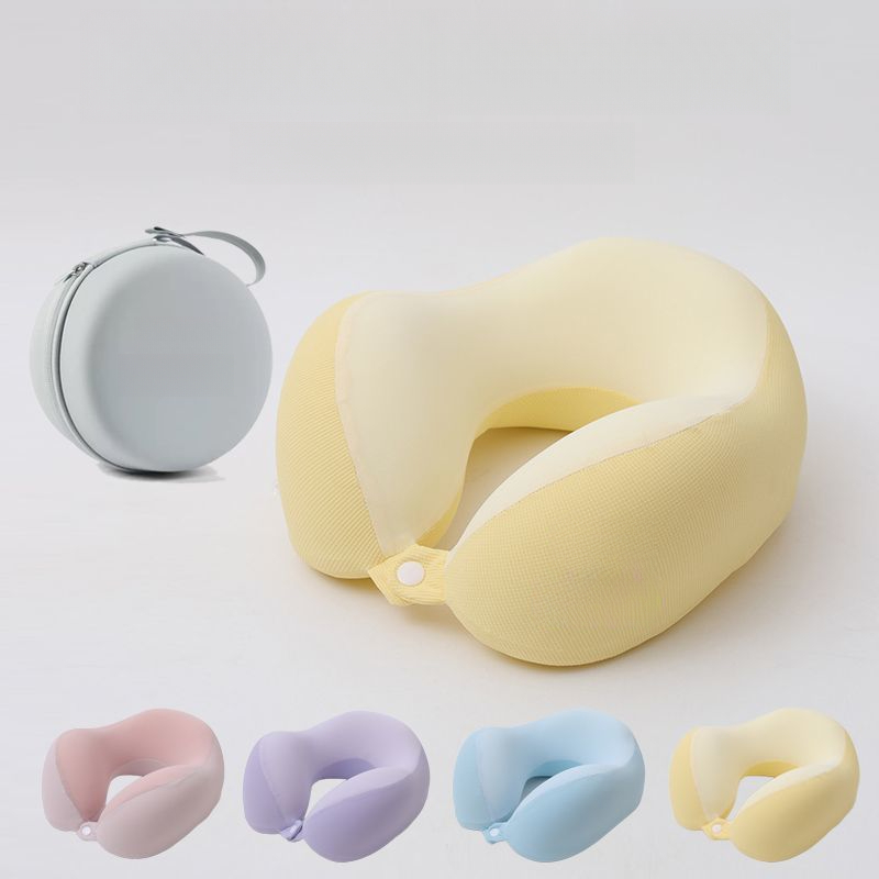 Travesseiro em formato de U com fecho de pressão, feito de espuma viscoelástica de recuperação lenta, personalizável com logotipo gráfico e removível._voghion.com