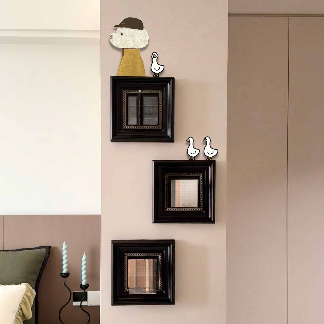 Pegatinas decorativas de madera con dibujos animados de perros y patos, ideales para colocar sobre interruptores de luz o para decorar la parte superior de las puertas._voghion.com
