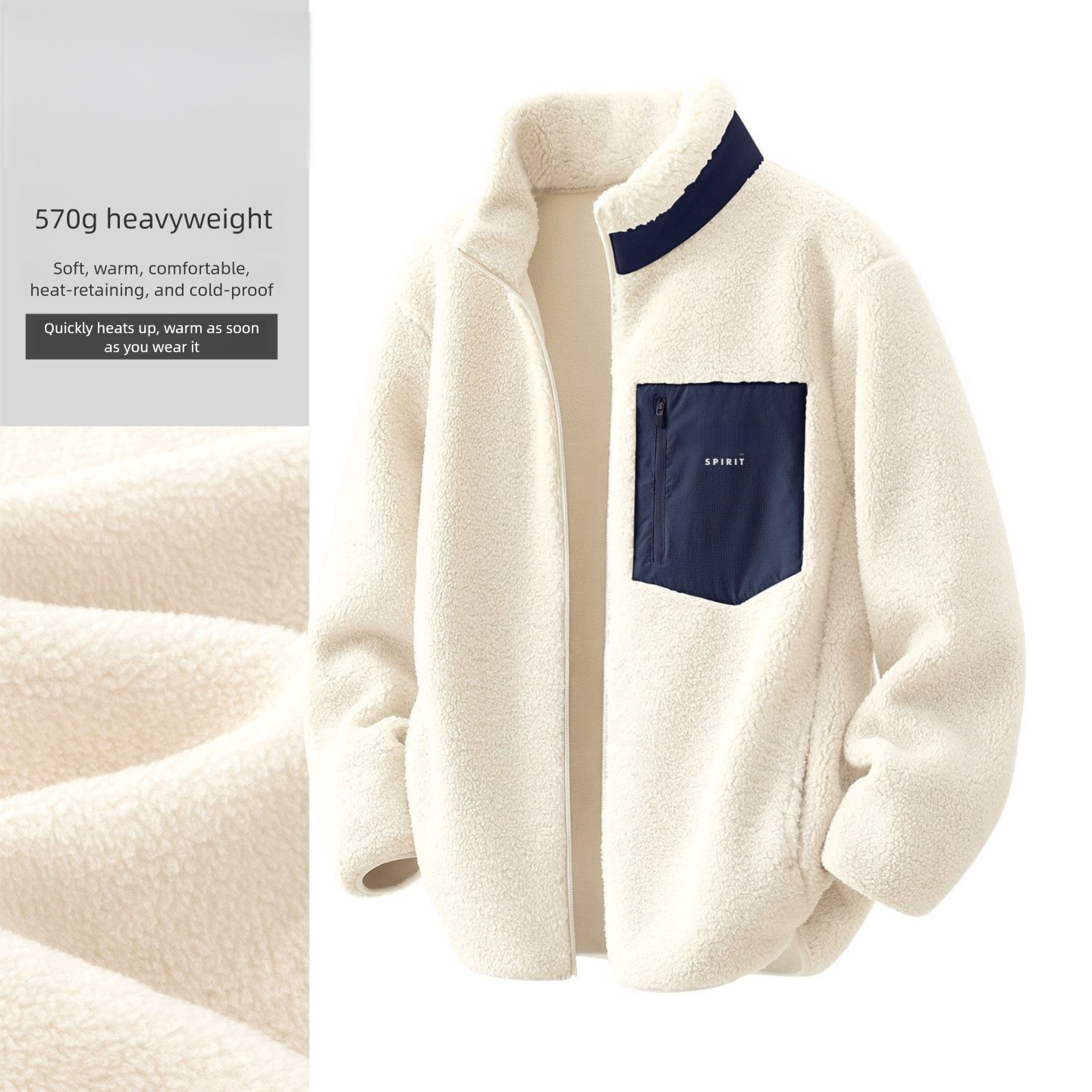 Factory Direct Stand-up Collar Jacket For Men, Winter Fleece-lined Warm Fleece Parka With Cotton Lining_voghion.com