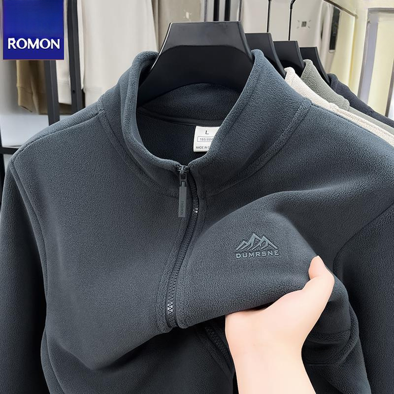 Romon Outdoor For Men 2025 Autumn/Winter Double-Sided Fleece Lined Jacket With Stand-Up Collar And Inner Lining By Ligo_voghion.com