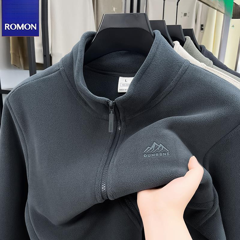 Romon Outdoor For Men 2025 Autumn/Winter Double-Sided Fleece Lined Jacket With Stand-Up Collar And Inner Lining By Ligo_voghion.com