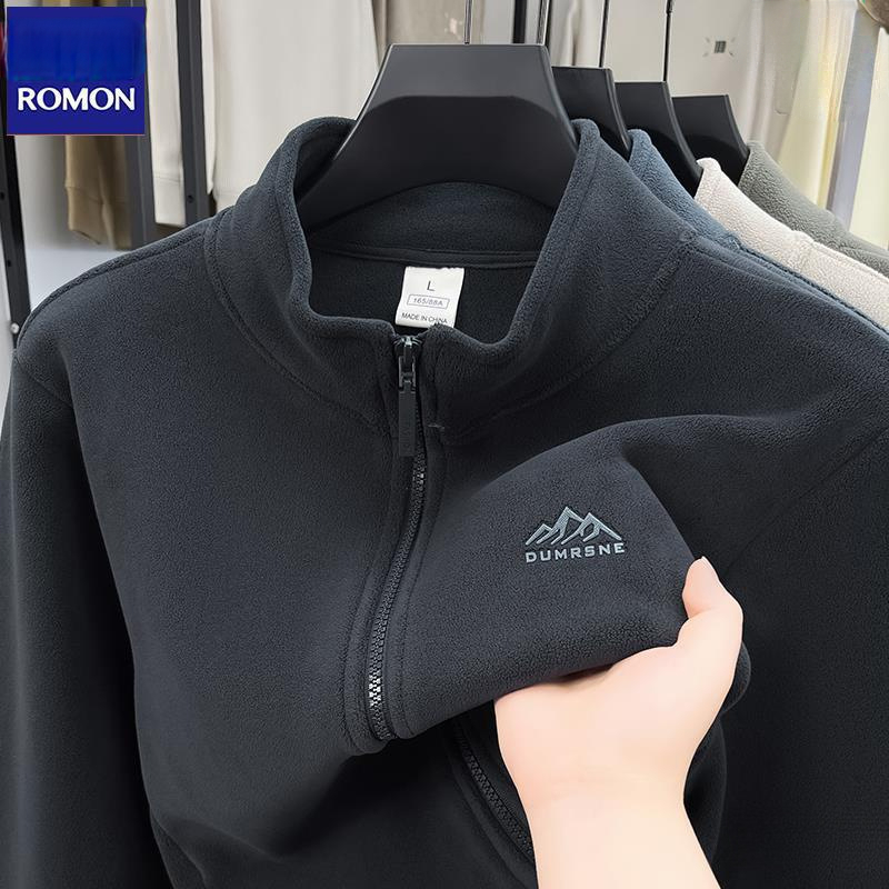 Romon Outdoor For Men 2025 Autumn/Winter Double-Sided Fleece Lined Jacket With Stand-Up Collar And Inner Lining By Ligo_voghion.com