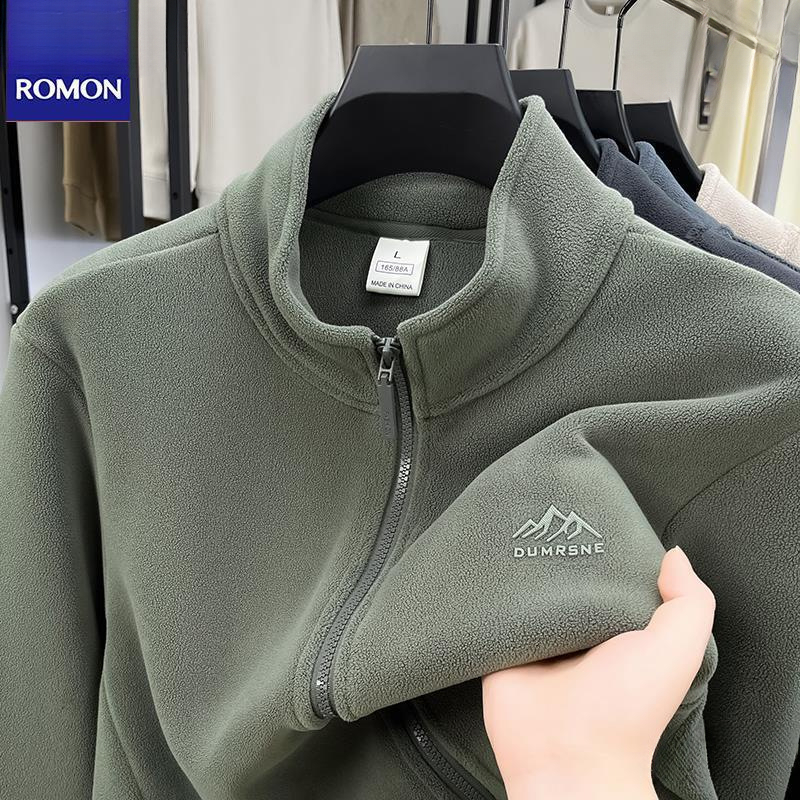 Romon Outdoor For Men 2025 Autumn/Winter Double-Sided Fleece Lined Jacket With Stand-Up Collar And Inner Lining By Ligo_voghion.com