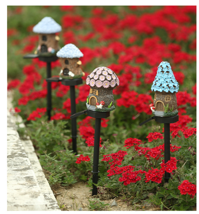 Solarbetriebene Gartenleuchte aus Kunstharz für Terrasse, Garten, Außenbereich, wasserdicht, für stimmungsvolle Gartengestaltung, Rasen, Haus, mit Erdungsstecker_voghion.com