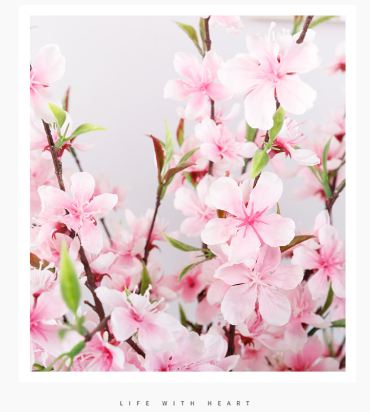 Nouvelle composition florale artificielle pêche pour salon, mariage, décoration intérieure, branche de prunier, art floral en soie pour table à manger_voghion.com