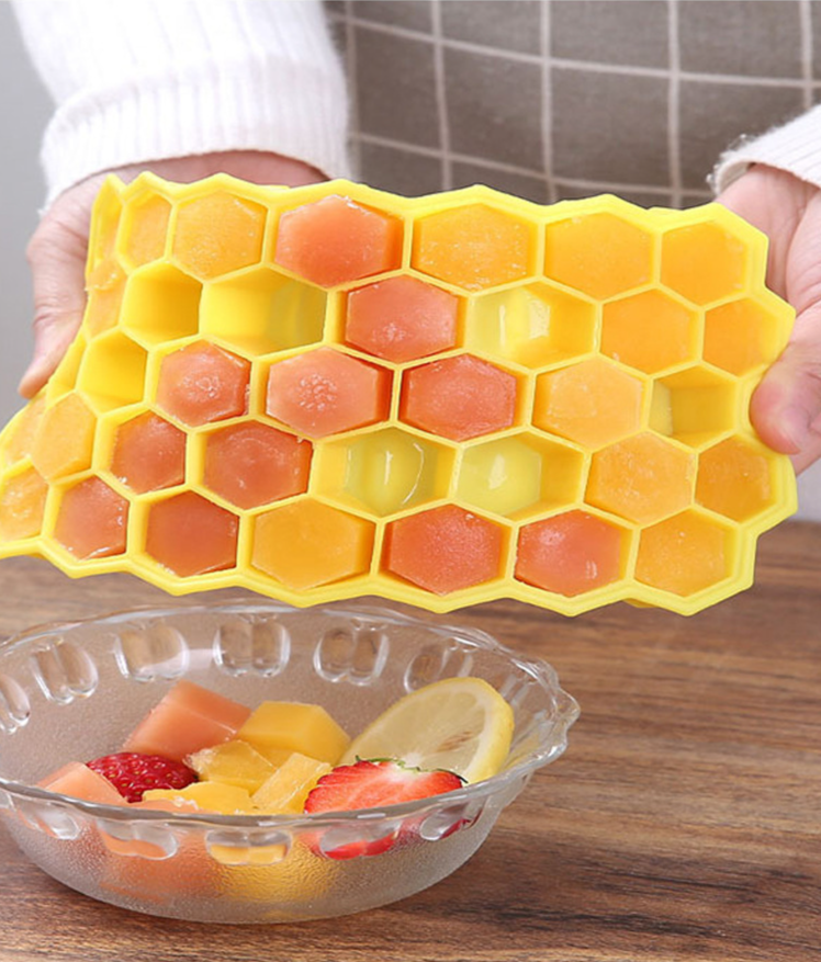 Honeycomb Silicone Ice Cube Tray With Lid 37 Cavity Mold_voghion.com