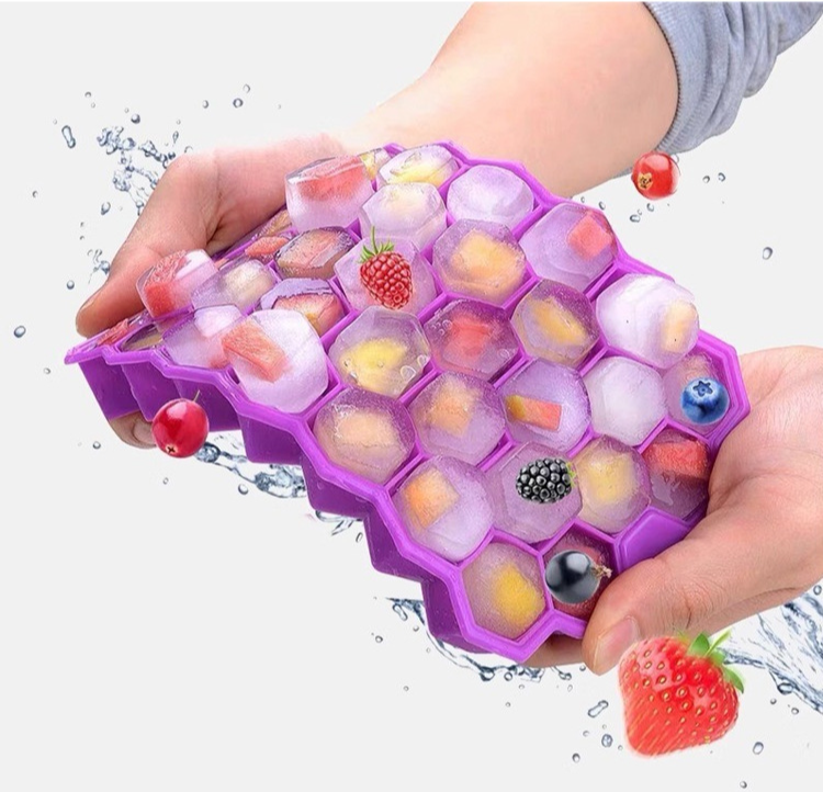 Honeycomb Silicone Ice Cube Tray With Lid 37 Cavity Mold_voghion.com