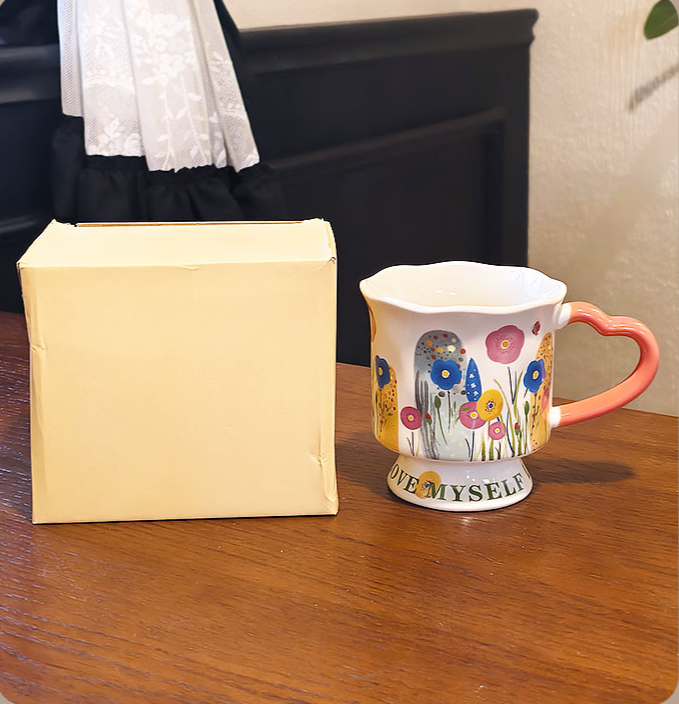 Floral Ceramic Mug Unique Design Coffee Cup Birthday Gift Idea_voghion.com