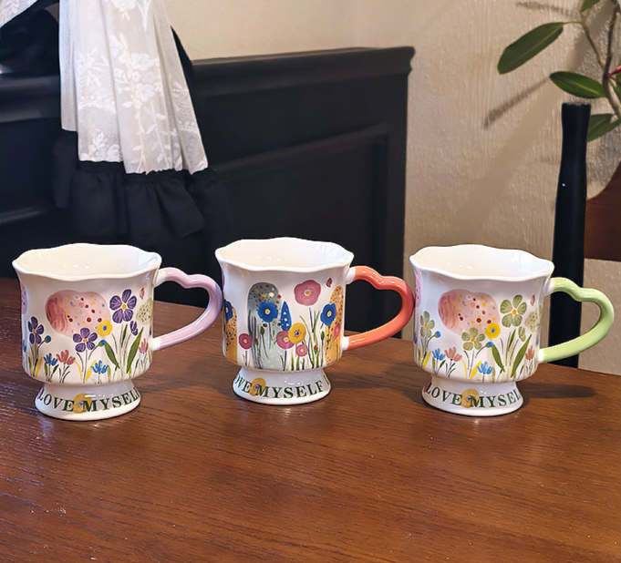 Floral Ceramic Mug Unique Design Coffee Cup Birthday Gift Idea_voghion.com