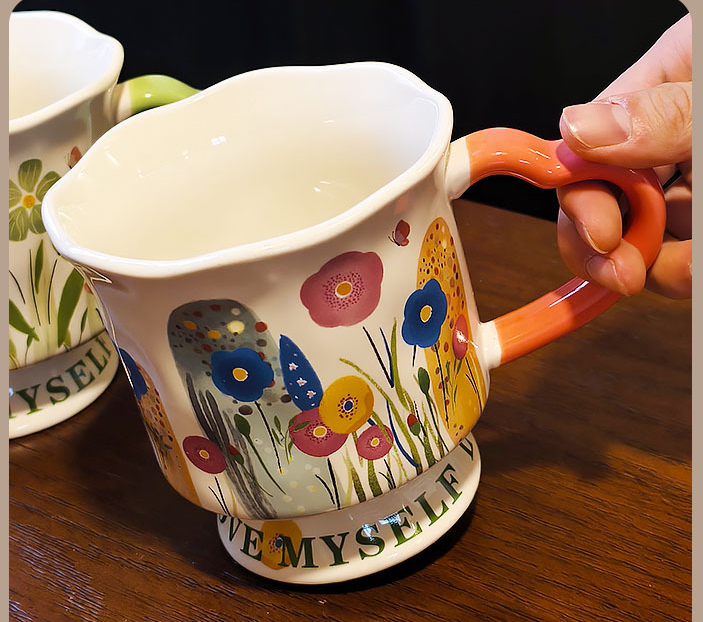 Floral Ceramic Mug Unique Design Coffee Cup Birthday Gift Idea_voghion.com