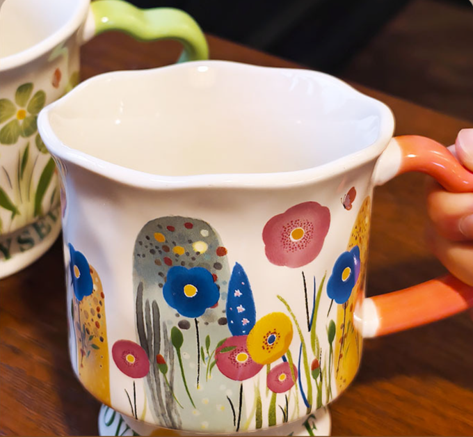 Floral Ceramic Mug Unique Design Coffee Cup Birthday Gift Idea_voghion.com