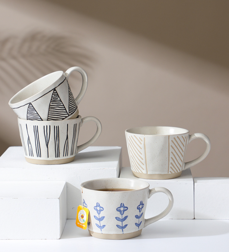 Japanese Hand-painted Ceramic Mug Unique Rustic Coffee Cup_voghion.com