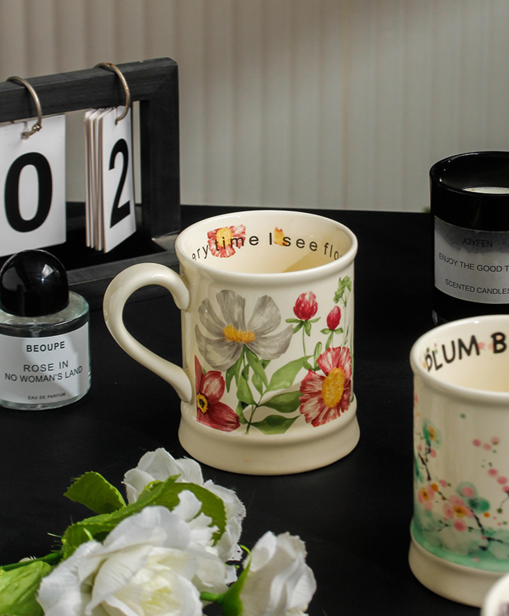 Keramik Kaffeetasse Mit Blumenmuster Für Büro Und Zuhause_voghion.com