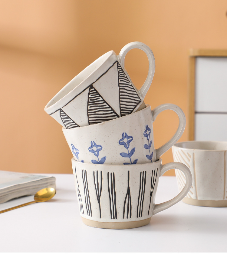 Japanese Hand-painted Ceramic Mug Unique Rustic Coffee Cup_voghion.com