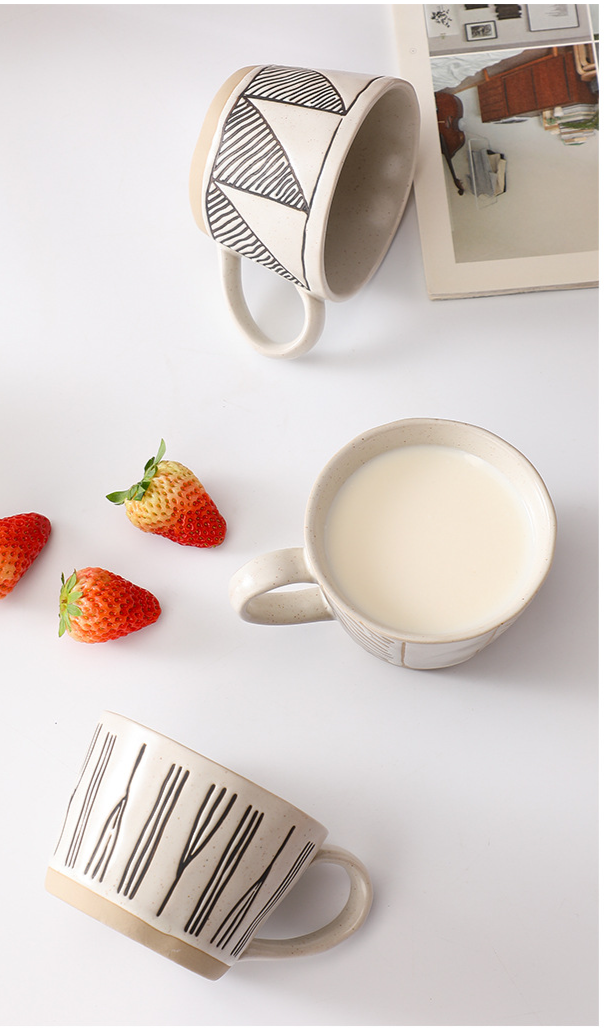 Japanese Hand-painted Ceramic Mug Unique Rustic Coffee Cup_voghion.com