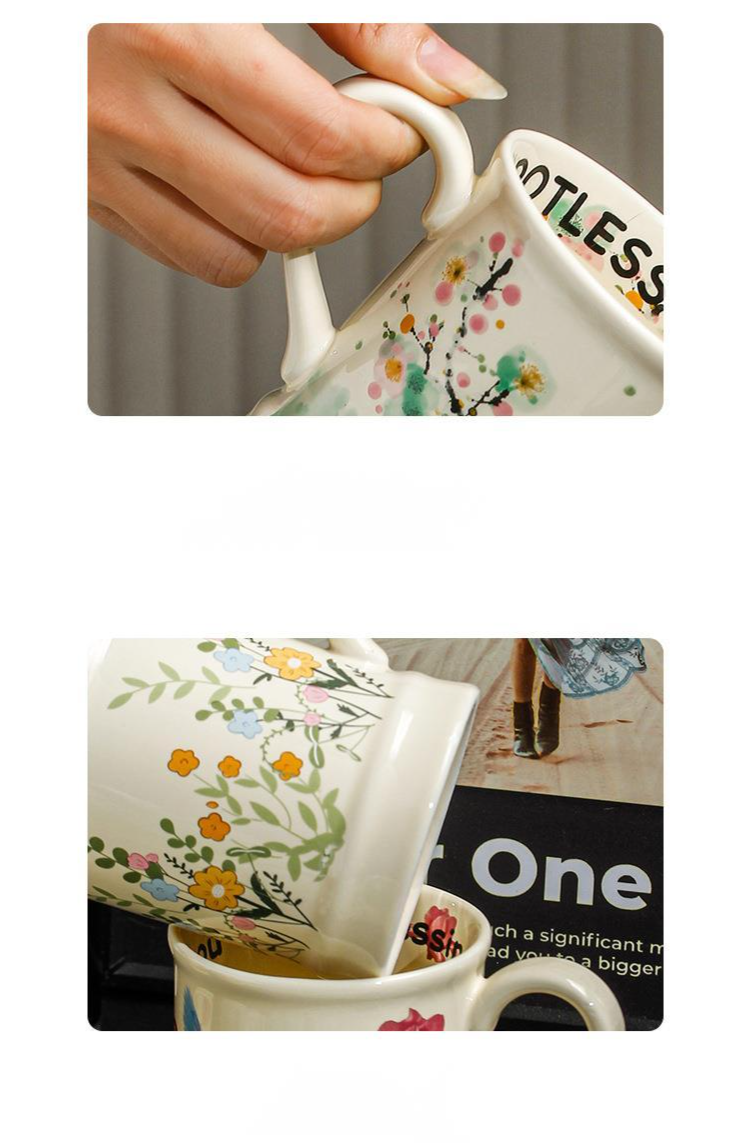Keramik Kaffeetasse Mit Blumenmuster Für Büro Und Zuhause_voghion.com