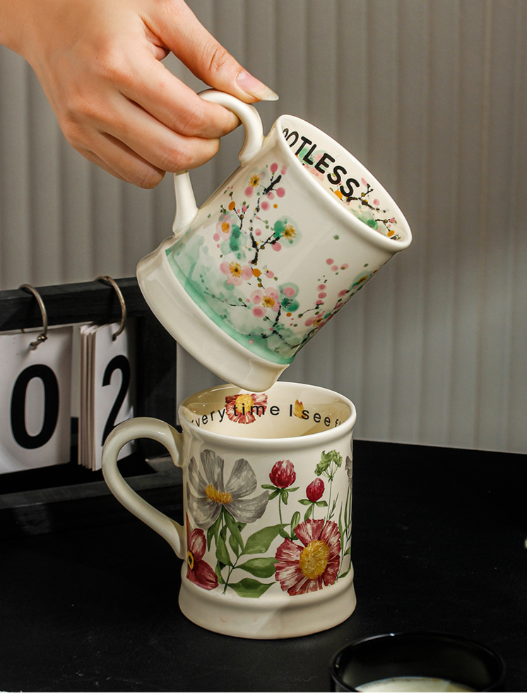 Keramik Kaffeetasse Mit Blumenmuster Für Büro Und Zuhause_voghion.com