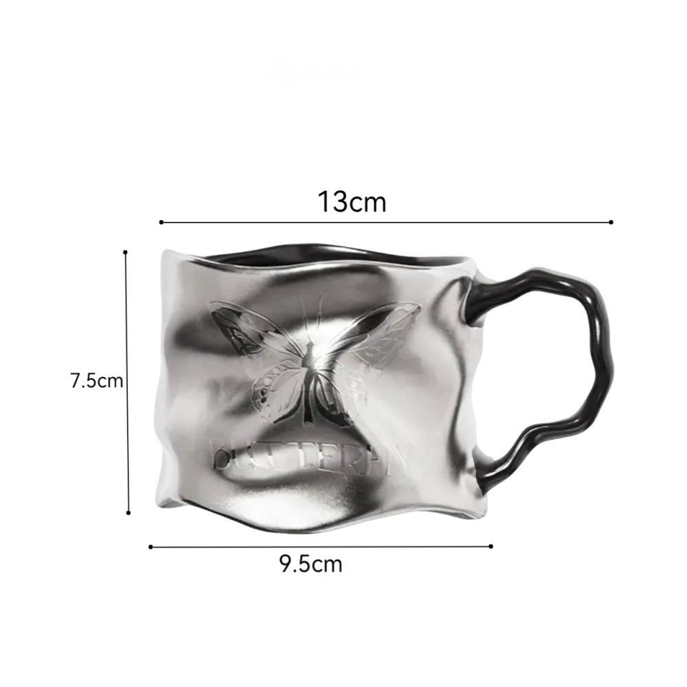 Ceramic Mug Titanium Coating Dark Silver Matte Wave Design_voghion.com