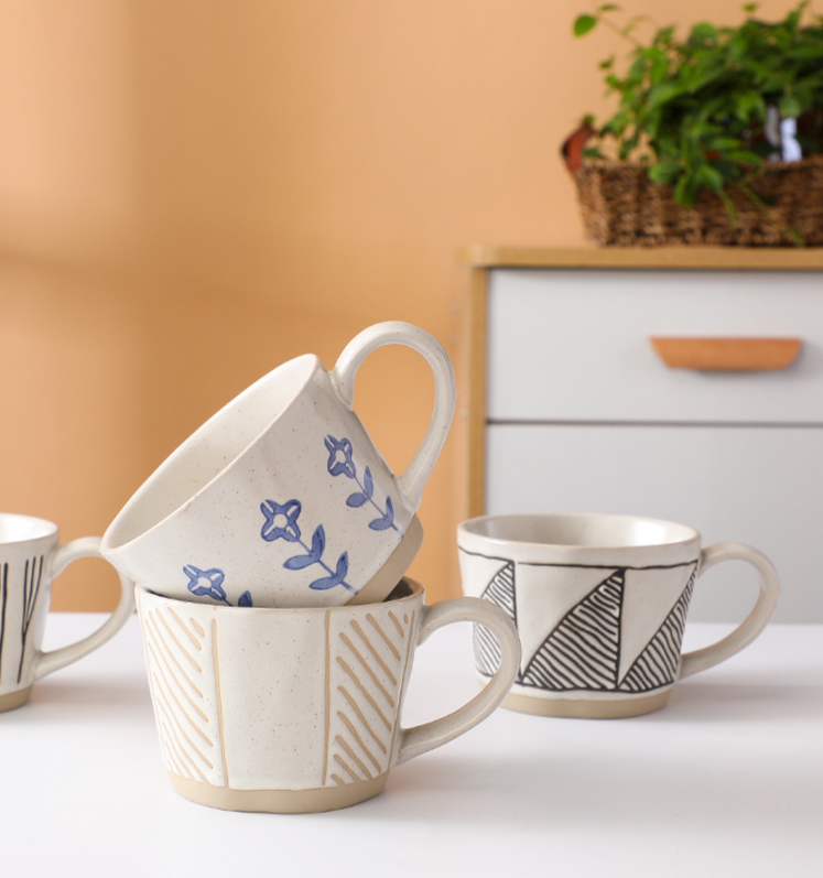 Japanese Hand-painted Ceramic Mug Unique Rustic Coffee Cup_voghion.com