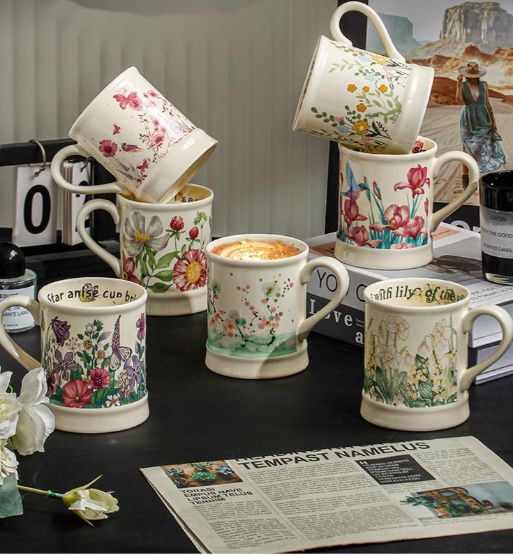 Keramik Kaffeetasse Mit Blumenmuster Für Büro Und Zuhause_voghion.com