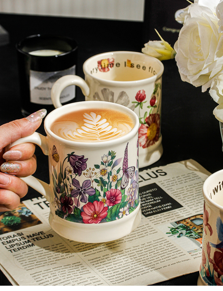 Keramik Kaffeetasse Mit Blumenmuster Für Büro Und Zuhause_voghion.com