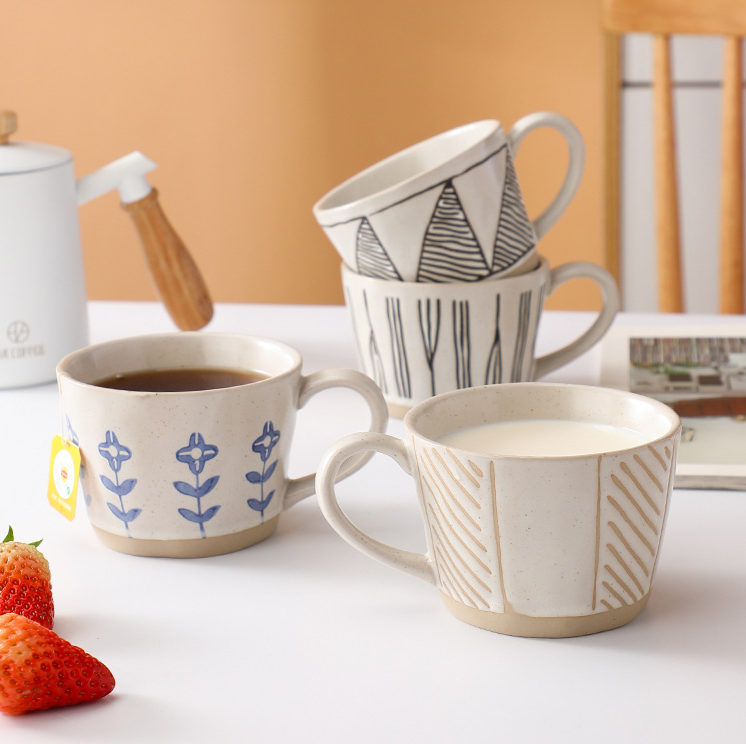 Japanese Hand-painted Ceramic Mug Unique Rustic Coffee Cup_voghion.com