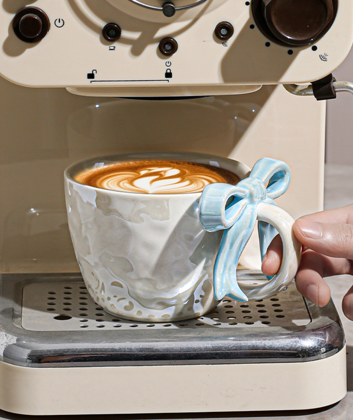 Ceramic Coffee Cup And Saucer Set With Bowknot Elegant Design_voghion.com