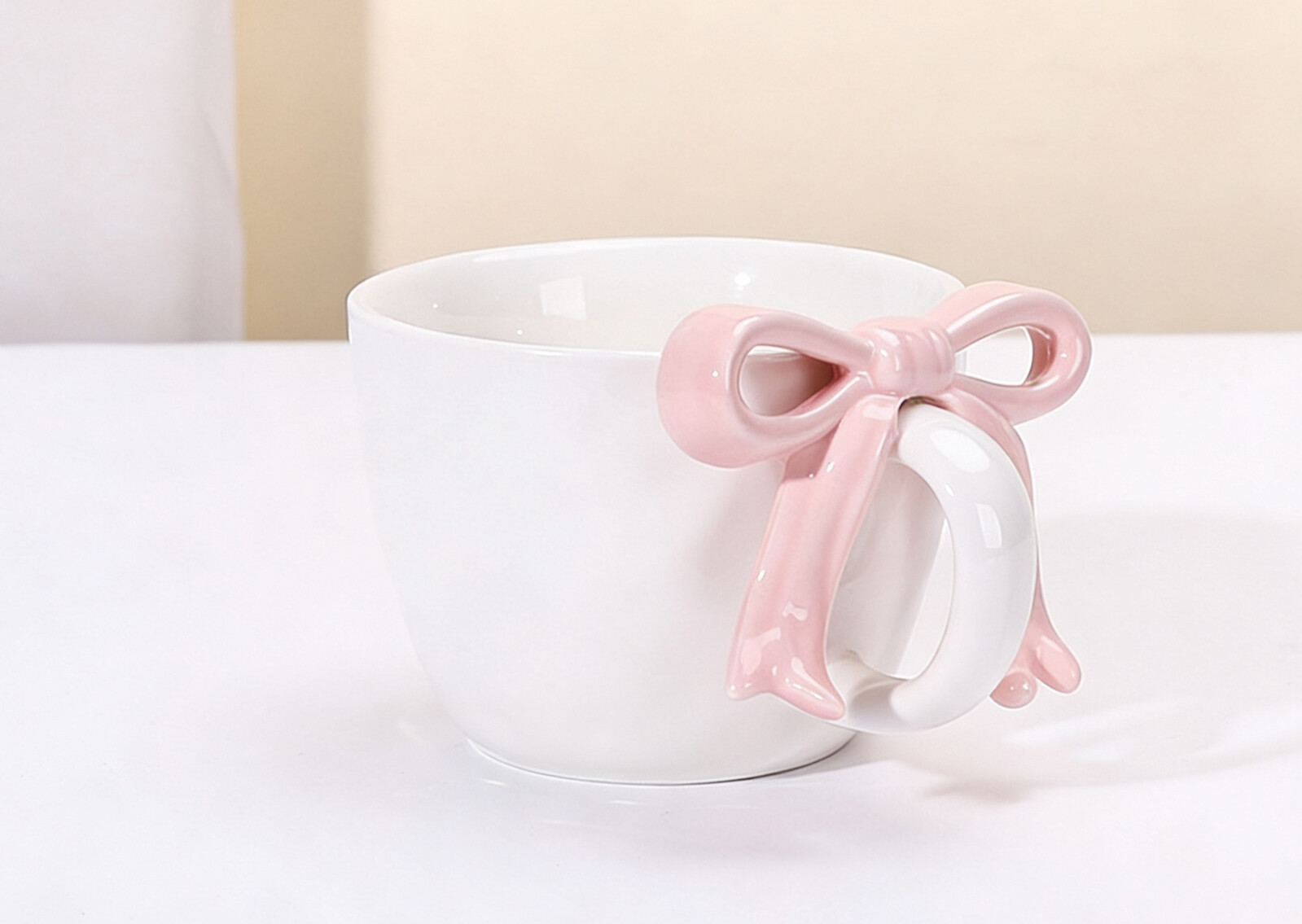 Cross-Border Coffee And Saucer Set With Bowknot, Unique Design Ceramic Mug, High-Value Aesthetic Water Cup For Women_voghion.com