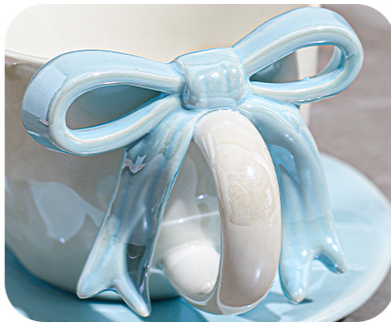 Ceramic Coffee Cup And Saucer Set With Bowknot Elegant Design_voghion.com
