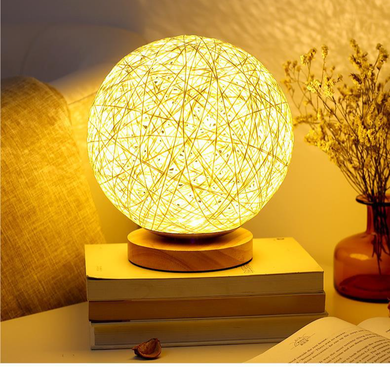 Rattan Ball Led Night Light Starry Sky Table Lamp For Bedroom_voghion.com